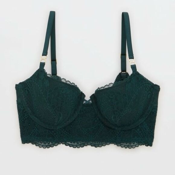 Aerie Real Power Balconette Paisley Lace Deep Forest Green 32C - Picture 4 of 14